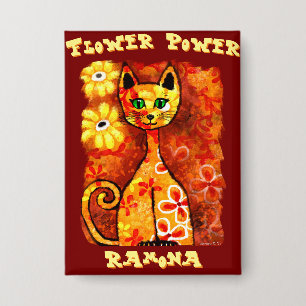 Flower Power Retro Whimsical Kat Persoonlijk Button