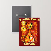 Flower Power Retro Whimsical Kat Persoonlijk Button (Voorkant / Achterkant)