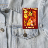 Flower Power Retro Whimsical Kat Persoonlijk Button (Insitu)