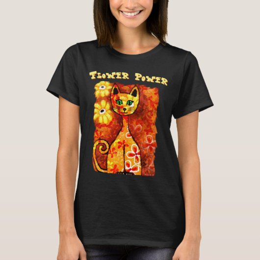 Flower Power Retro Whimsical Kat Persoonlijk T-shirt (Voorkant)