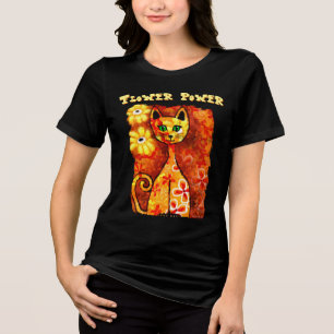 Flower Power Retro Whimsical Kat Persoonlijk Tri-Blend Shirt