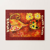 Flower Power Retro Whimsical Persoonlijke Kat Legpuzzel (Horizontaal)