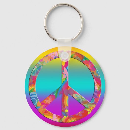 Flower Power Vrede | gekleurde lijnen Sleutelhanger (Voorkant)