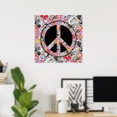 FLOWER POWER VREDE teken I + jouw achtergrond Poster (Thuiskantoor)