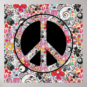 FLOWER POWER VREDE teken I + jouw achtergrond Poster