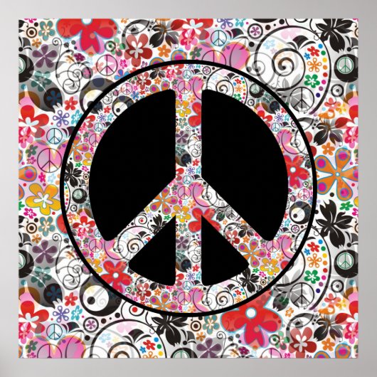 FLOWER POWER VREDE teken I + jouw achtergrond Poster (Voorkant)