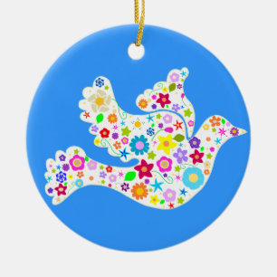 Flower Power White Dove-versiering Keramisch Ornament
