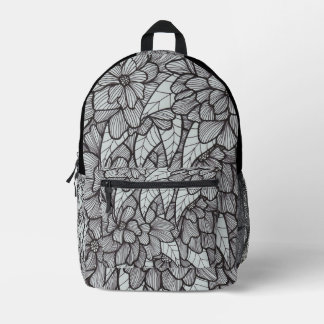 Flower Print Backpack With White Gray Black Art Bedrukte Rugzak