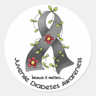 Flower Ribbon JUVENIELE DIABETES BEWUSTZIJN T-shir Ronde Sticker