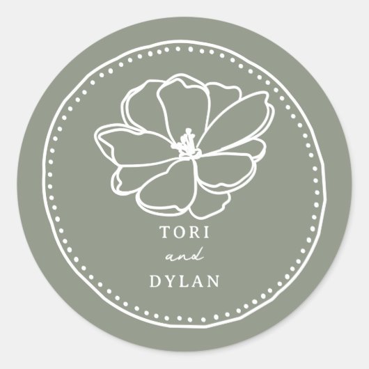 Flower Sage Green Wedding Ronde Sticker (Voorkant)