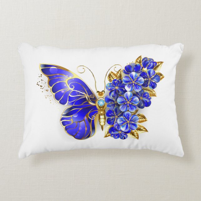 Flower Sapphire Butterfly Accent Kussen (Voorkant)