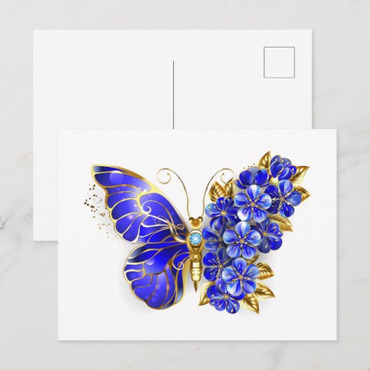 Flower Sapphire Butterfly Briefkaart (Voorkant / Achterkant)