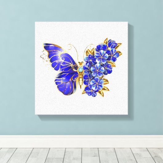 Flower Sapphire Butterfly Canvas Afdruk (Insitu (Houten vloer))