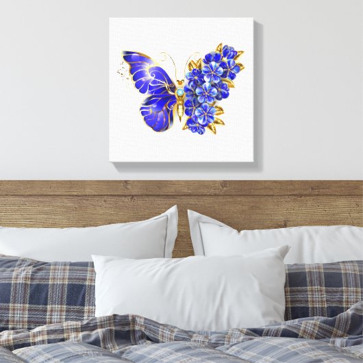 Flower Sapphire Butterfly Canvas Afdruk (Insitu (Slaapkamer))