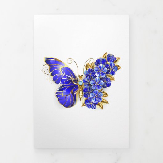 Flower Sapphire Butterfly Drieluik Wenskaart (Cover)
