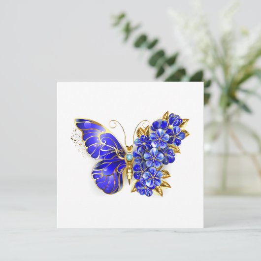 Flower Sapphire Butterfly Feestdagenkaart (Staand voorkant)