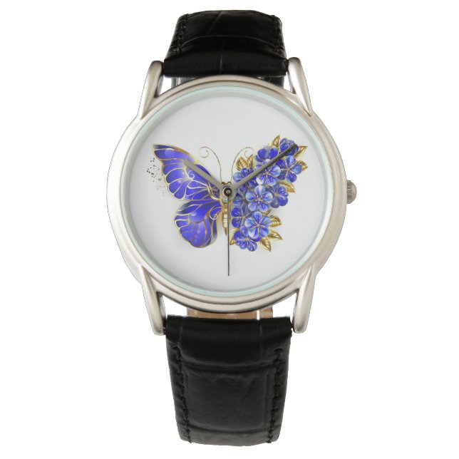Flower Sapphire Butterfly Horloge (Voorkant)