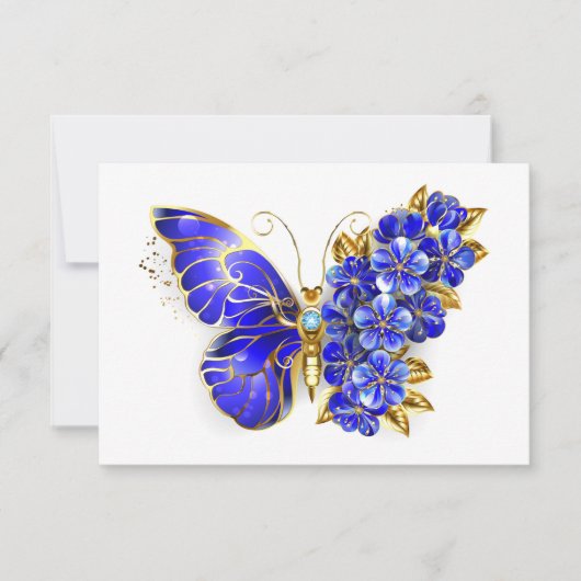 Flower Sapphire Butterfly RSVP Kaartje (Voorkant)