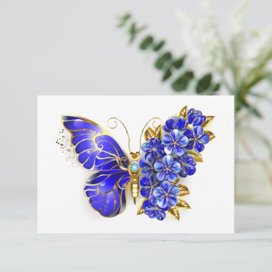 Flower Sapphire Butterfly RSVP Kaartje (Staand voorkant)