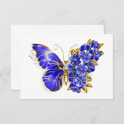 Flower Sapphire Butterfly RSVP Kaartje (Voorkant / Achterkant)