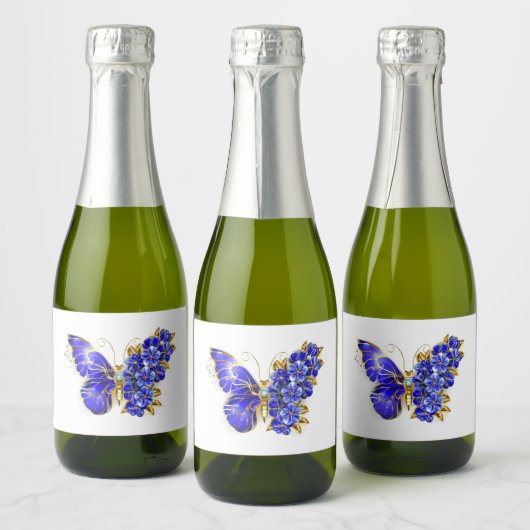 Flower Sapphire Butterfly Sparkling Wijnetiket (Flessen)