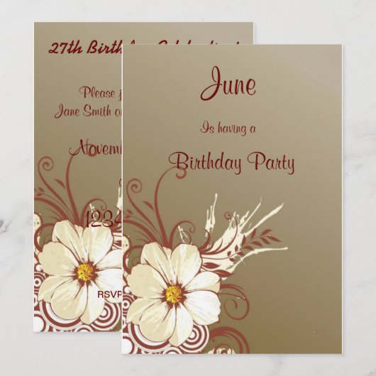 Flower Scroll Gelukkige Verjaardag Kaart (Voorkant / Achterkant)