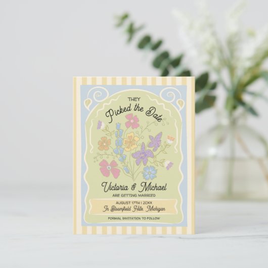Flower Seed Packet Hand getekend Opslaan van de da Save The Date (Staand voorkant)