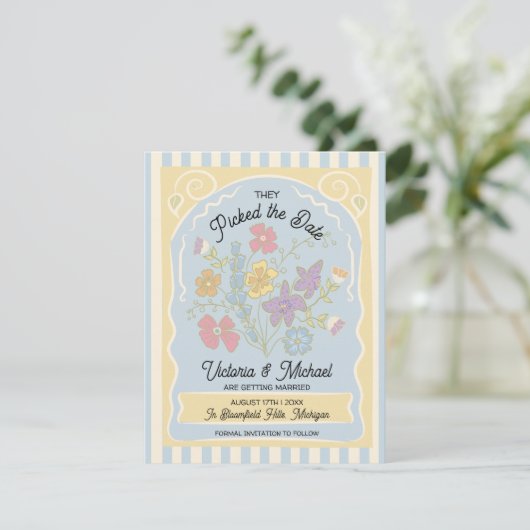 Flower Seed Packet Hand getekend Opslaan van de da Save The Date (Staand voorkant)