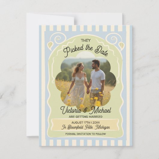 Flower Seed Packet Hand getekend Save the Date Fot (Voorkant)