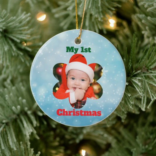 Flower Shape My 1st Christmas Photo Keramisch Ornament (Boom)