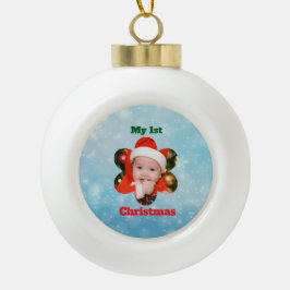 Flower Shape My 1st Christmas Photo Keramische Bal Ornament