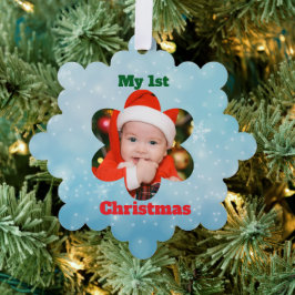 Flower Shape My 1st Christmas Photo Ornament Kaart