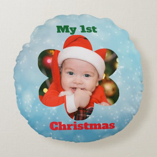 Flower Shape My 1st Christmas Photo Rond Kussen (Voorkant)