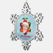 Flower Shape My 1st Christmas Photo Tin Sneeuwvlok Ornament (Rechts)