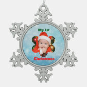 Flower Shape My 1st Christmas Photo Tin Sneeuwvlok Ornament (Voorkant)