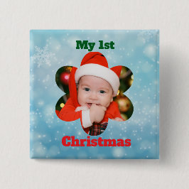 Flower Shape My 1st Christmas Photo Vierkante Button 5,1 Cm