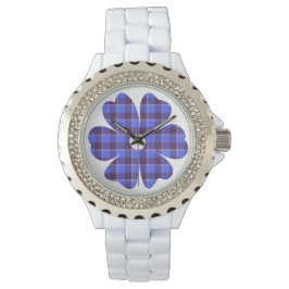 Flower Shape Plaid Blue Cornflower Horloge