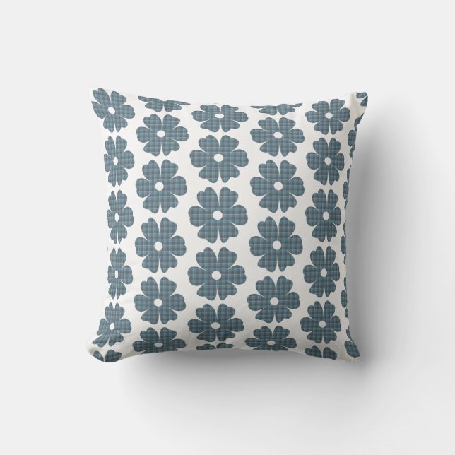 Flower Shape Plaid Blue Gray Kussen (Voorkant)