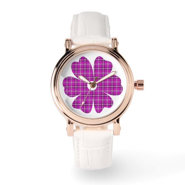 Flower Shape Plaid Pink Purple Horloge (Voorkant)