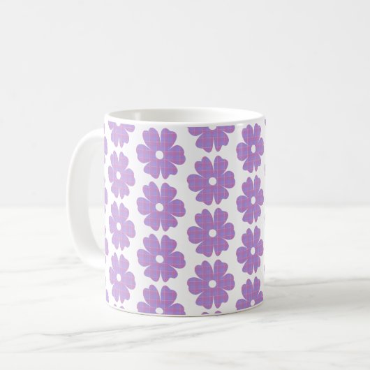 Flower Shape Plaid Pink Purple Koffiemok (Voorkant links)