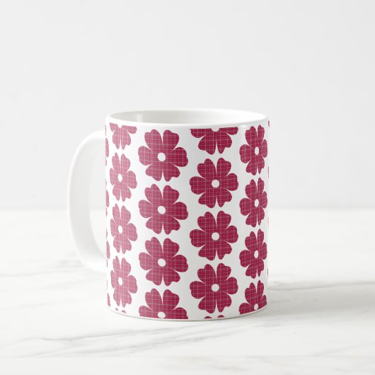 Flower Shape Plaid Red Pink Koffiemok (Voorkant links)