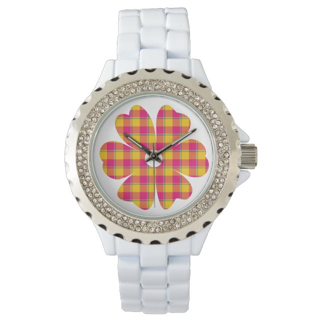 Flower Shape Plaid Yellow Orange Pink Horloge (Voorkant)