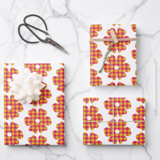Flower Shape Plaid Yellow Orange Pink Inpakpapier Vel (Voorkant)