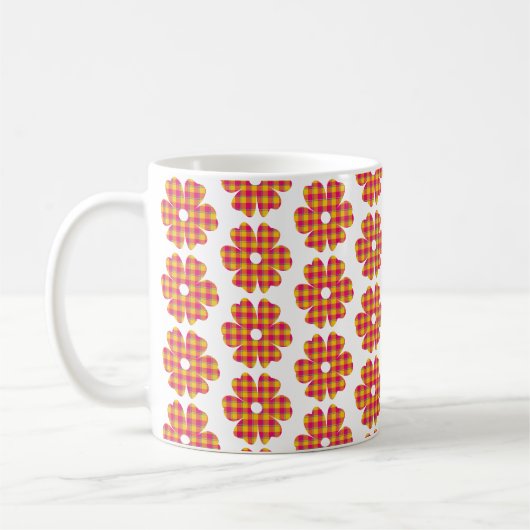 Flower Shape Plaid Yellow Orange Pink Koffiemok (Links)