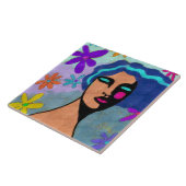 Flower Shower Abstract digitaal portret van een vr Tegeltje (Zijkant)