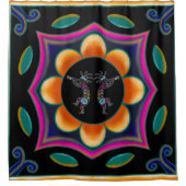 Flower Silhouette Turquoise Kokopelli Douchegordijn (Voorkant)