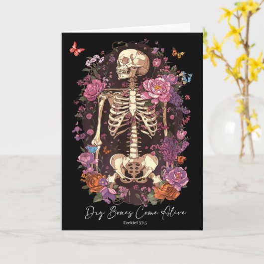 Flower Skeleton Dry Bones Come Alive, Retro Enchan Kaart (Gele Bloem)