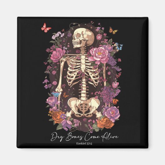 Flower Skeleton Dry Bones Come Alive, Retro Enchan Magneet (Voorkant)