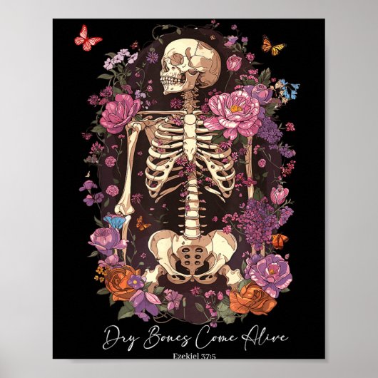 Flower Skeleton Dry Bones Come Alive, Retro Enchan Poster (Voorkant)