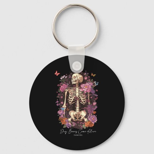 Flower Skeleton Dry Bones Come Alive, Retro Enchan Sleutelhanger (Voorkant)